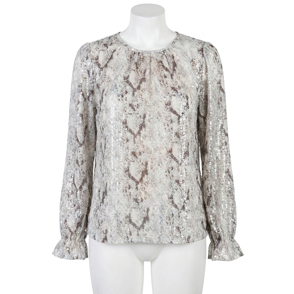 NEW THML andie snake blouse in silver metallic